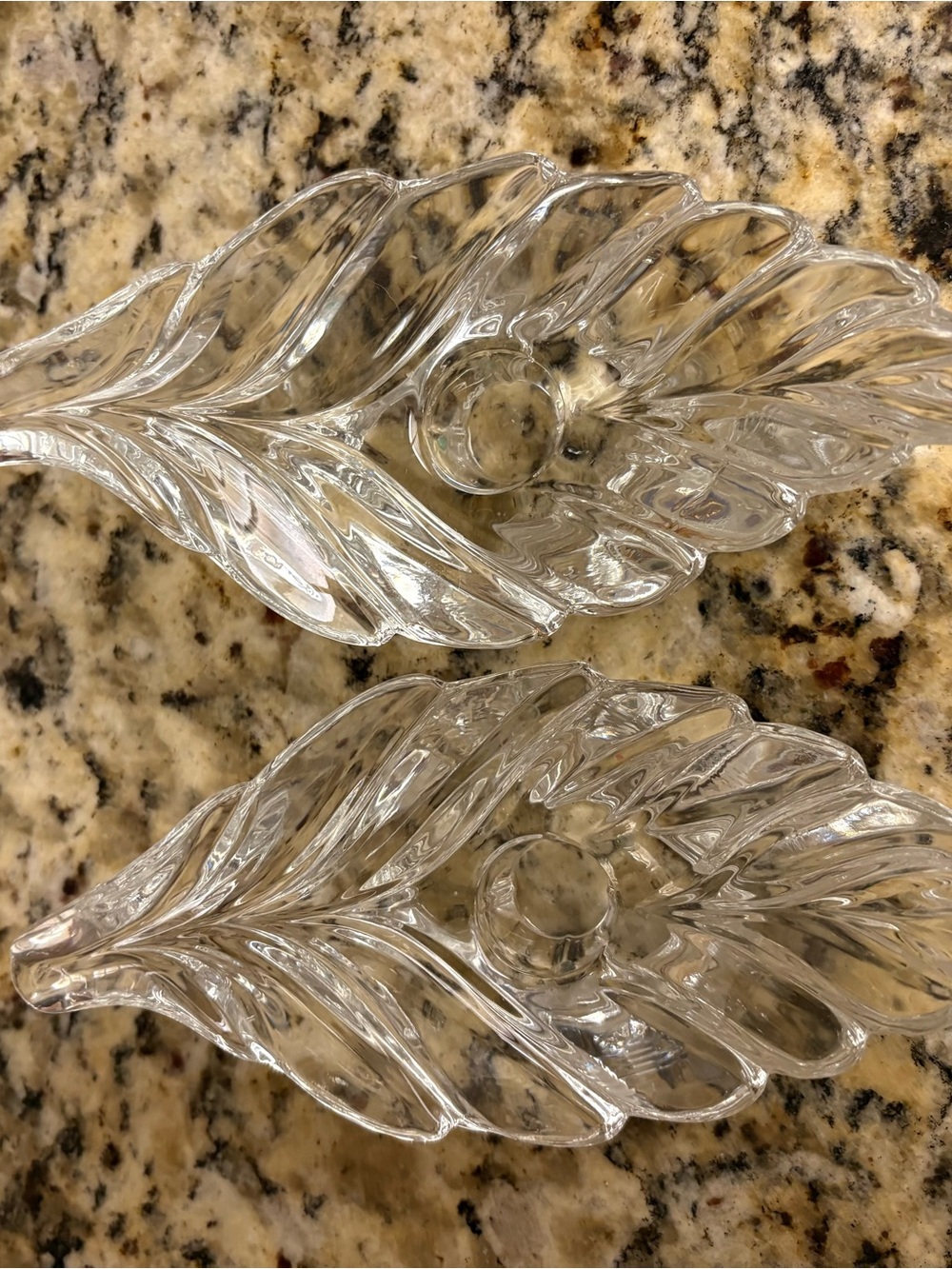 Clear Glass Leaf Dish Pair - Decorative Leaf Shaped candle holders